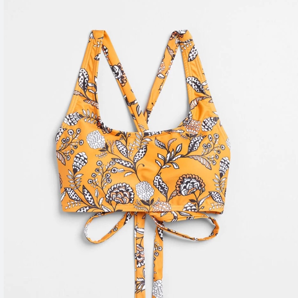 Kulani Kinis Urban Outfitters Floral Orange Swimsuit Two Piece Retro M